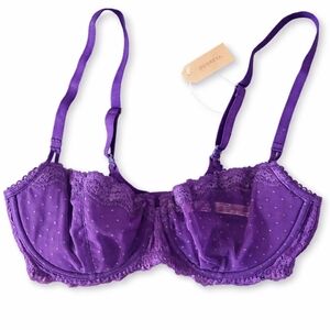 DOBREVA Purple Lace Balconette Bra 38C Underwire Sheer Half Cup NWT